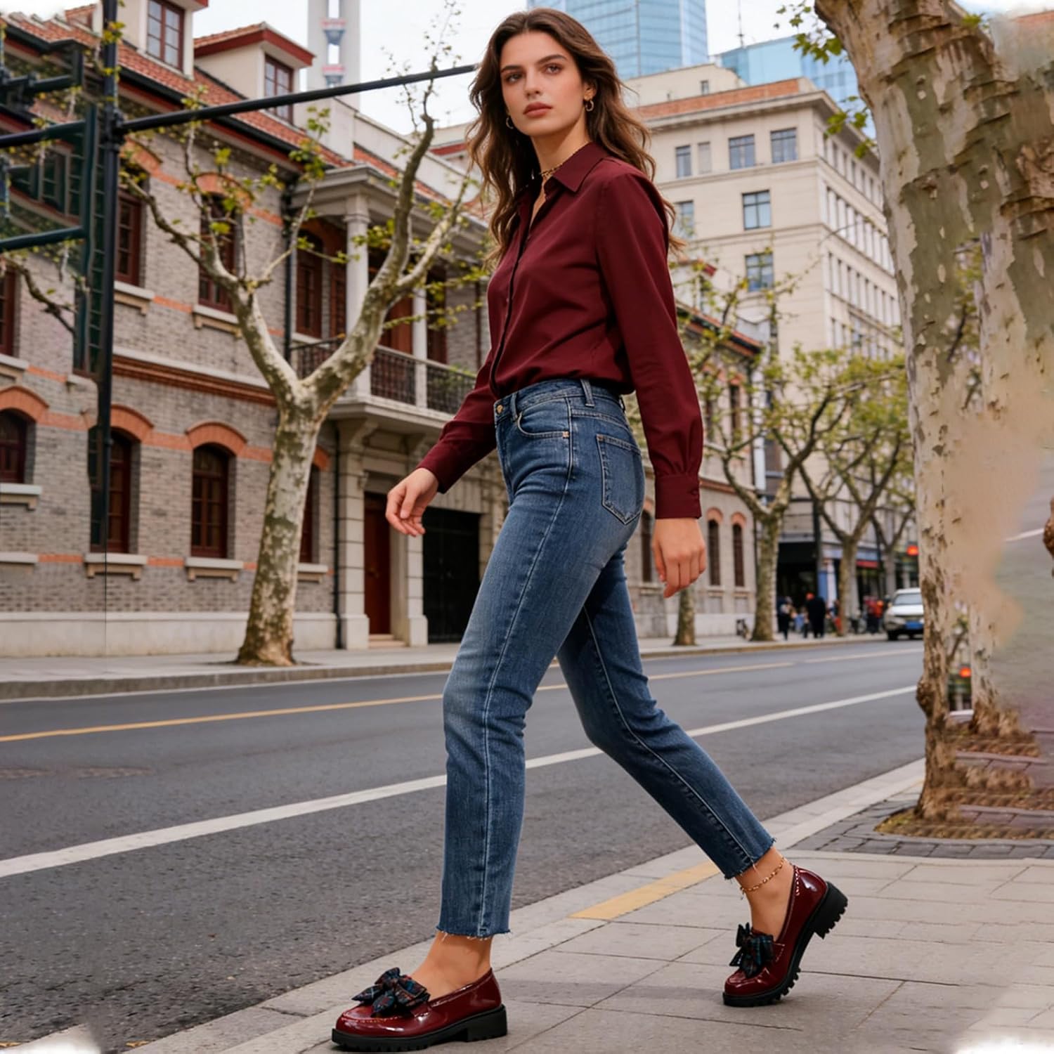 Bow Loafers for Women Patent Leather Low Square Heel Elegant Dress Shoes Comfortable Round Toe Flat Slip on Casual Work School Shoes for Business Everyday Office - Image 2