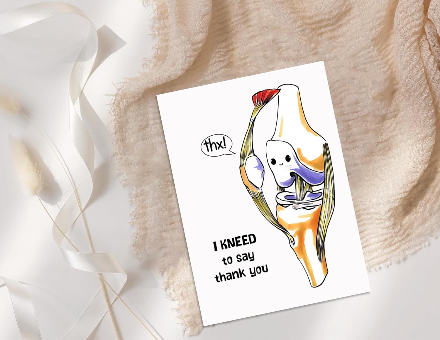 Knee Pun Thank You Card - I Kneed To Say Thank You - 5x7 inches Modern Cartoon Greeting Card - Image 4