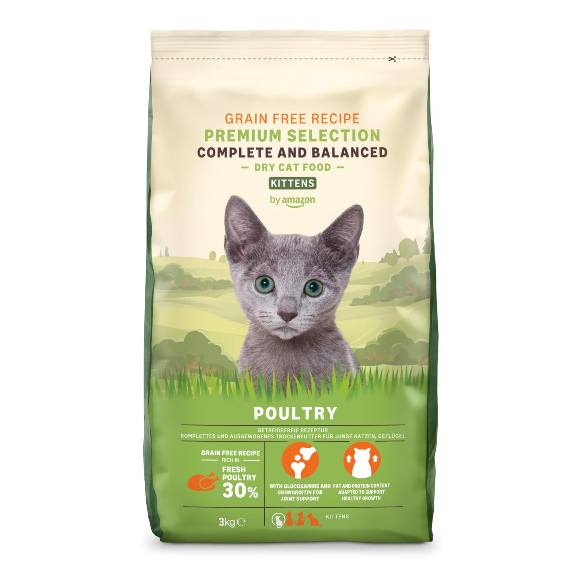by Amazon Complete Cat Food with Grain Free Recipe, Kitten, with Fresh Chicken 3kg