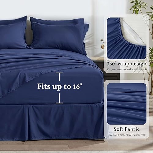 Miniatura 6 de Newspin - Juego de edredón de 8 piezas y tamaño matrimonial, ropa de cama en una bolsa, con edredón y sábanas, fundas de almohada, sábana encimera,