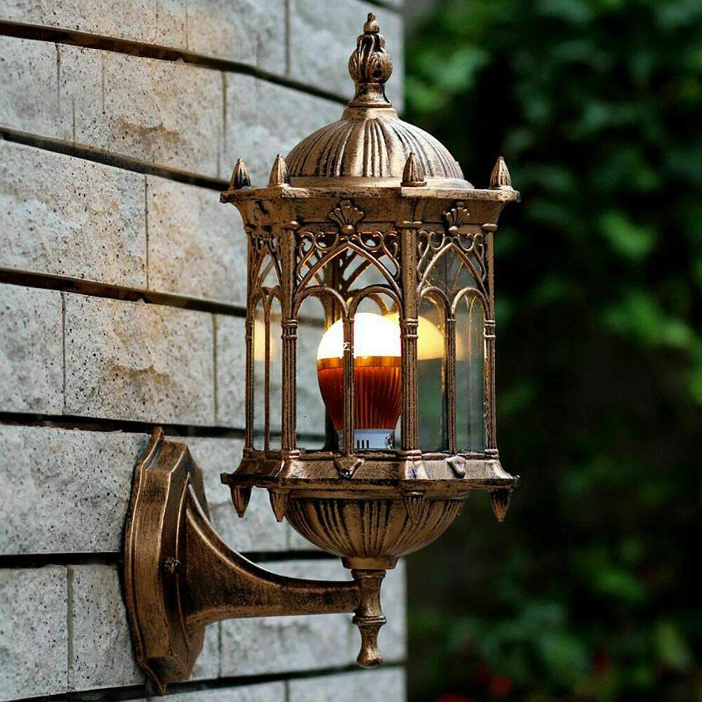 HELCEKOU Vintage Style Antique Brass Wall Sconces Light Fixture for Outdoor Porch Lantern Yard Garden (19 * 16 38cm)
