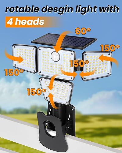 Miniatura 3 de Luces solares con clip para valla, instalación de 1 segundo, luces de seguridad con sensor de movimiento con control remoto, gran angular de 270,