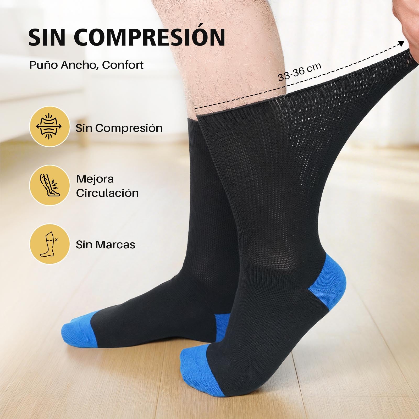 PUTUO Calcetines Diabeticos para Hombre Mujer: Calcetín sin Elastico y sin Costuras de Algodón para Hombres - Calcetines Extra Anchos para Pies Hinchados 6 pares — view 3
