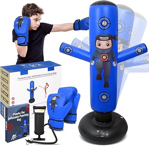 Miniatura 1 de PUNCHO The Punching Bag for Kids Stable Kids Boxing Bag Set 3-12 - 63" Kid Inflatable Punching Bags 3-8 with Gloves, Pump, eBook - Fast Rebound