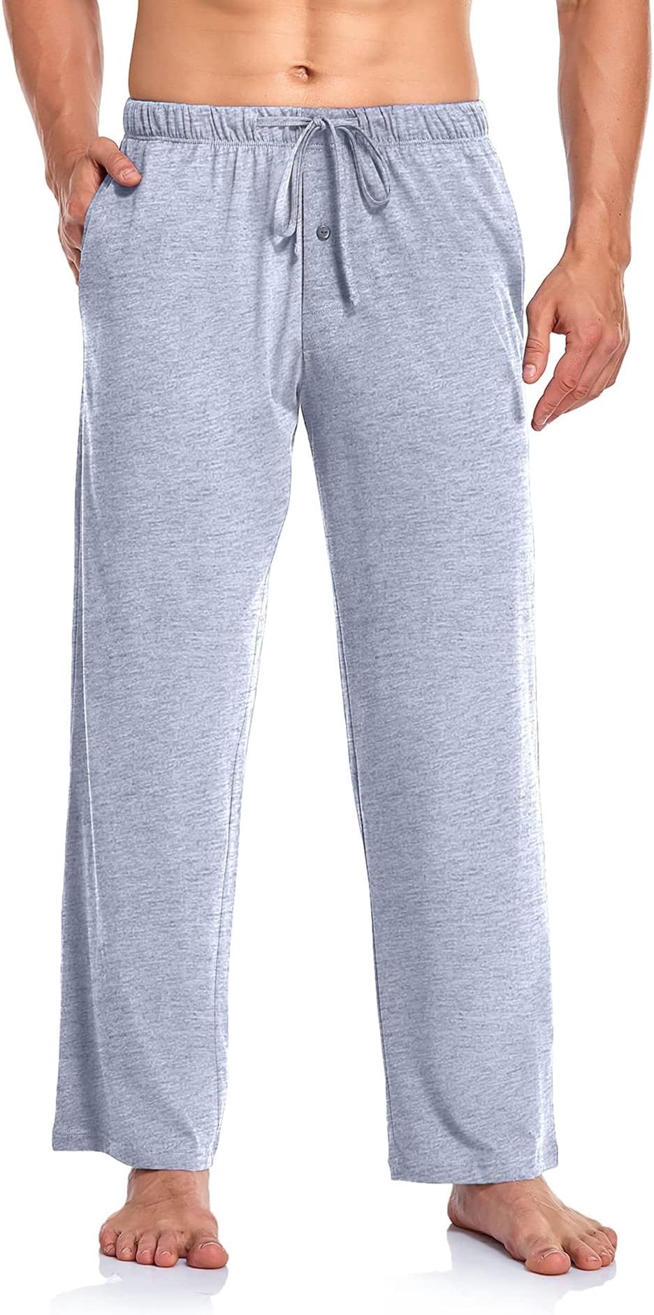 COLORFULLEAF100% Cotton Pajama Pants for Men Soft Knit Sleep Bottoms with Pockets (Grey, XL)