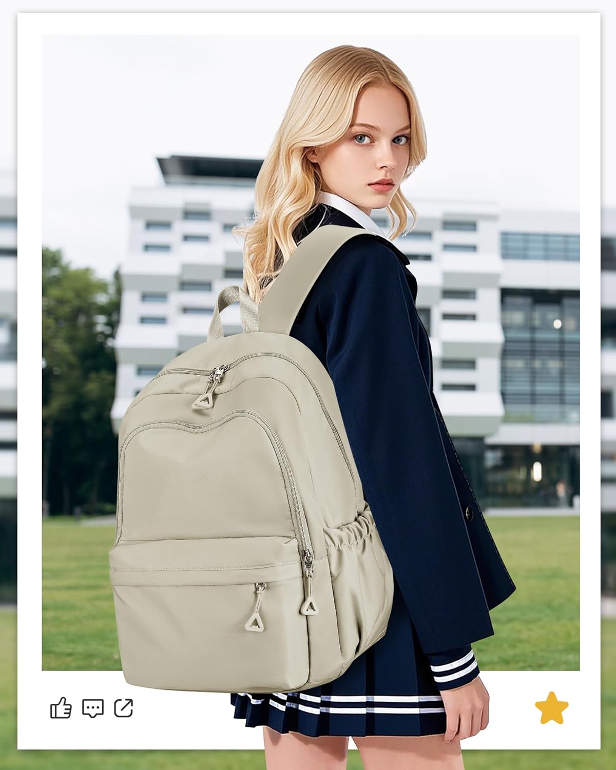 winspansy Backpack for School Teenage Girls Boys,Waterproof Lightweight School Bags Travel Daypack Simple Cute College Backpack Rucksack for Women Men fit 14 Inch Laptop,Khaki - Image 8