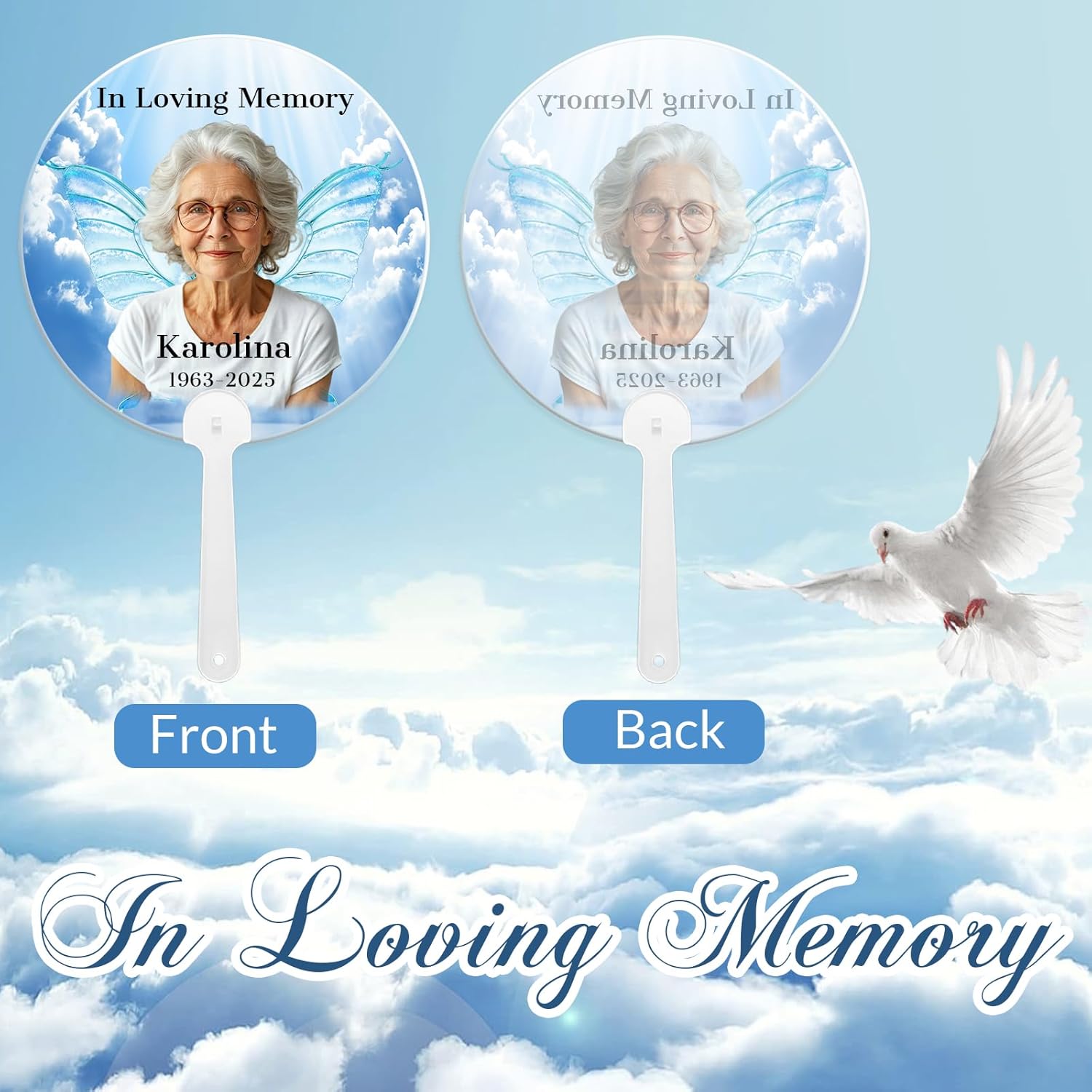 HJX 30Pcs Personalized Funeral Favors Fans Custom Memorial Fans with Photo Text - Bulk Handheld Acrylic Fans for Funeral Services Condolence Sympathy Gift (30Pcs)