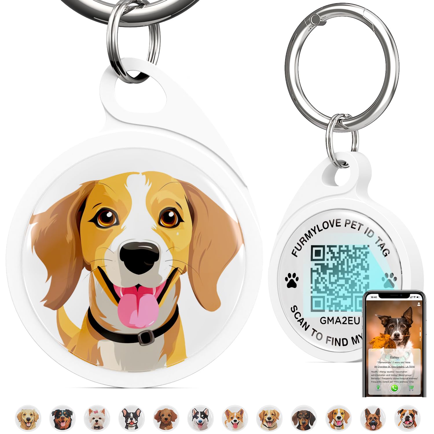 QR Code Dog Tag, Dog Tags Personalized Silent Pet ID Tag Customizable Free Pet Online Profile, Beagle