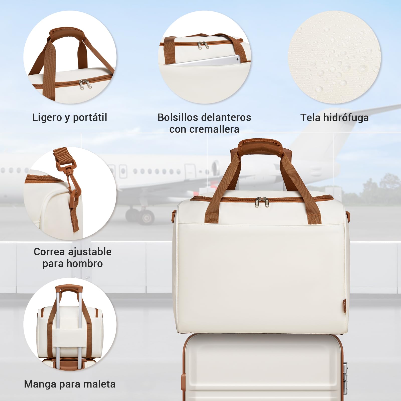Kono Juego de Maletas de Viaje de 2 Piezas Ligeras 52x38x21cm ABS Carcasa Dura Equipaje de Mano con Cerradura TSA + Maleta de Cabina Ryanair 40x20x25cm (Blanco Crema)
