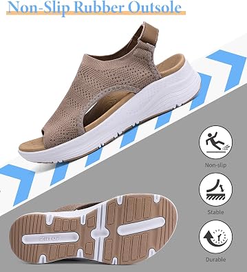 Women Arch Support Orthotic Walking Sandals Open Toe Adjustable Ankle Strap