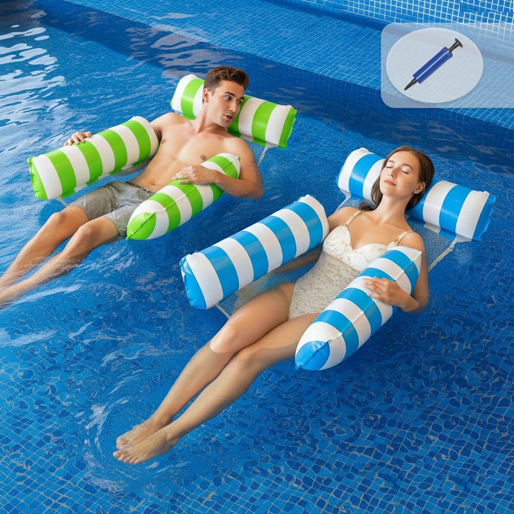 2-Pack Inflatable Water Hammock Floaties for Adults – Pool Float Lounger with Mesh Seat – Floating Pool Hammock for Adults Swimming Pool Party, Summer Water Fun - Pump Included