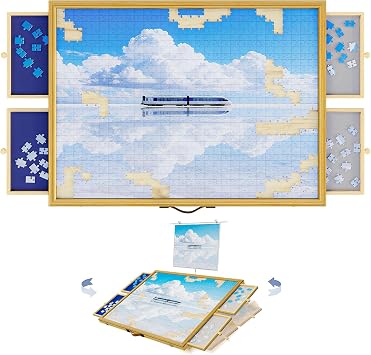 1500 Piece Adjustable Jigsaw Puzzle Table with 4 Drawers 33.3"x24.2"