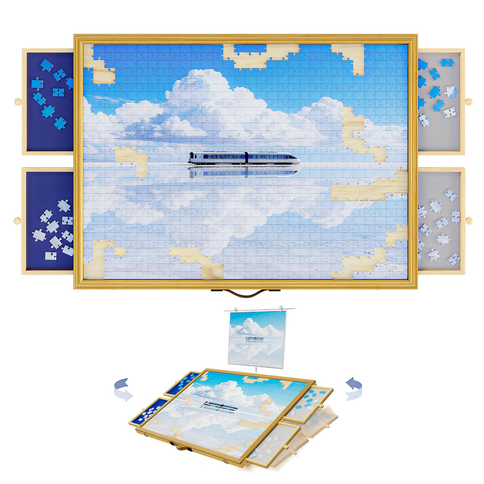 Photo 1 of 1500 Piece Adjustable Jigsaw Puzzle Table with 4 Drawers 33.3"x24.2"