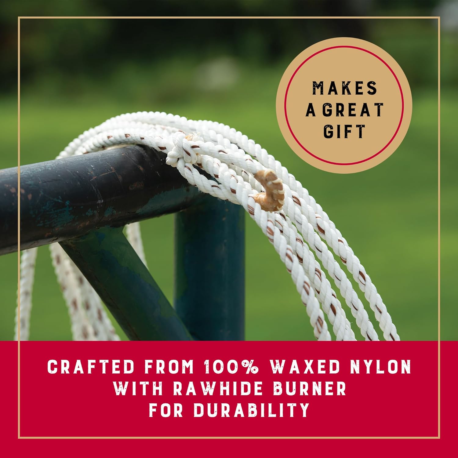 Waxed Nylon Ranch Rope, Lightweight Cowboy Lasso Rope for Cattle Handling, Training, Natural Costume Prop for Rodeo, 7/16" x 30'