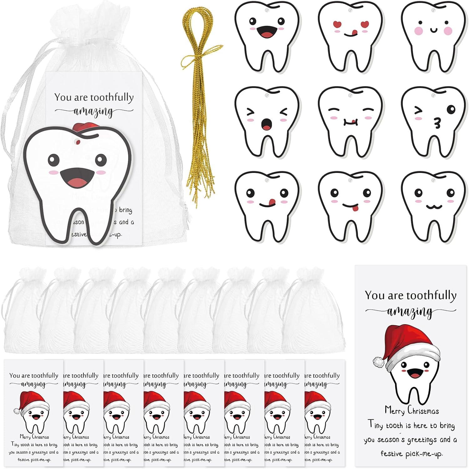 Suzile 9 Sets Christmas Dental Ornaments Cute Tooth Wooden