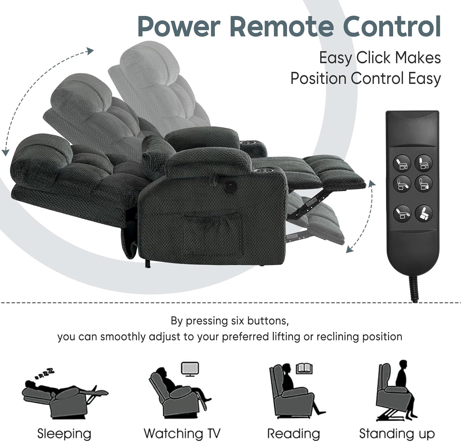 ABCASA Oversized Dual Motor Lay Flat Power Lift Recliner Chair with Massage, Heating, Lumbar Pillow, USB & Type-C Ports, Textile Lift Chair Recliner, Large Recliner for Big & Elderly People - Grey