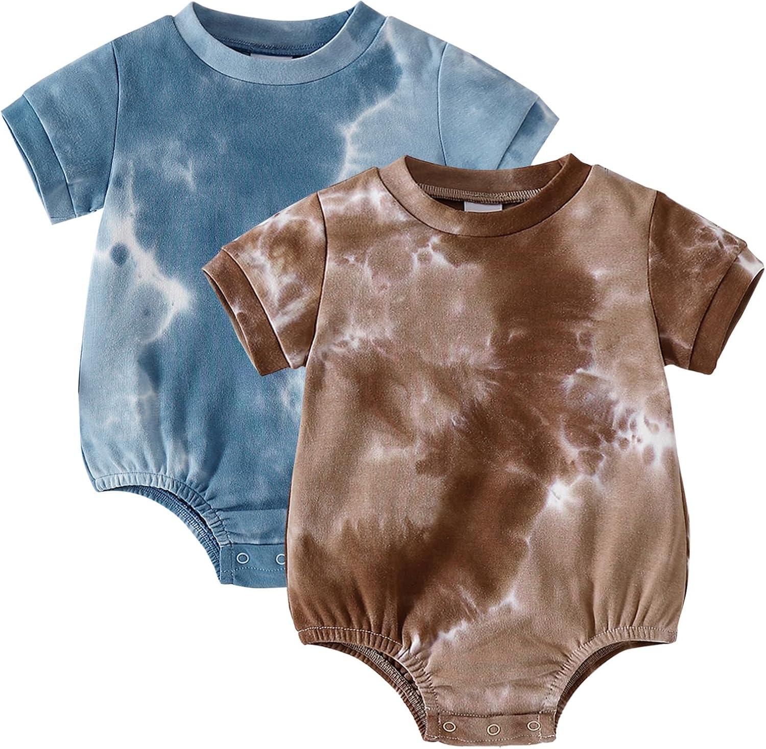 ROMPERINBOX Baby Boy Bubble Romper 2 Pack Tie Dye Short Sleeve Onsies Infant Bodysuits 0-24 Months
