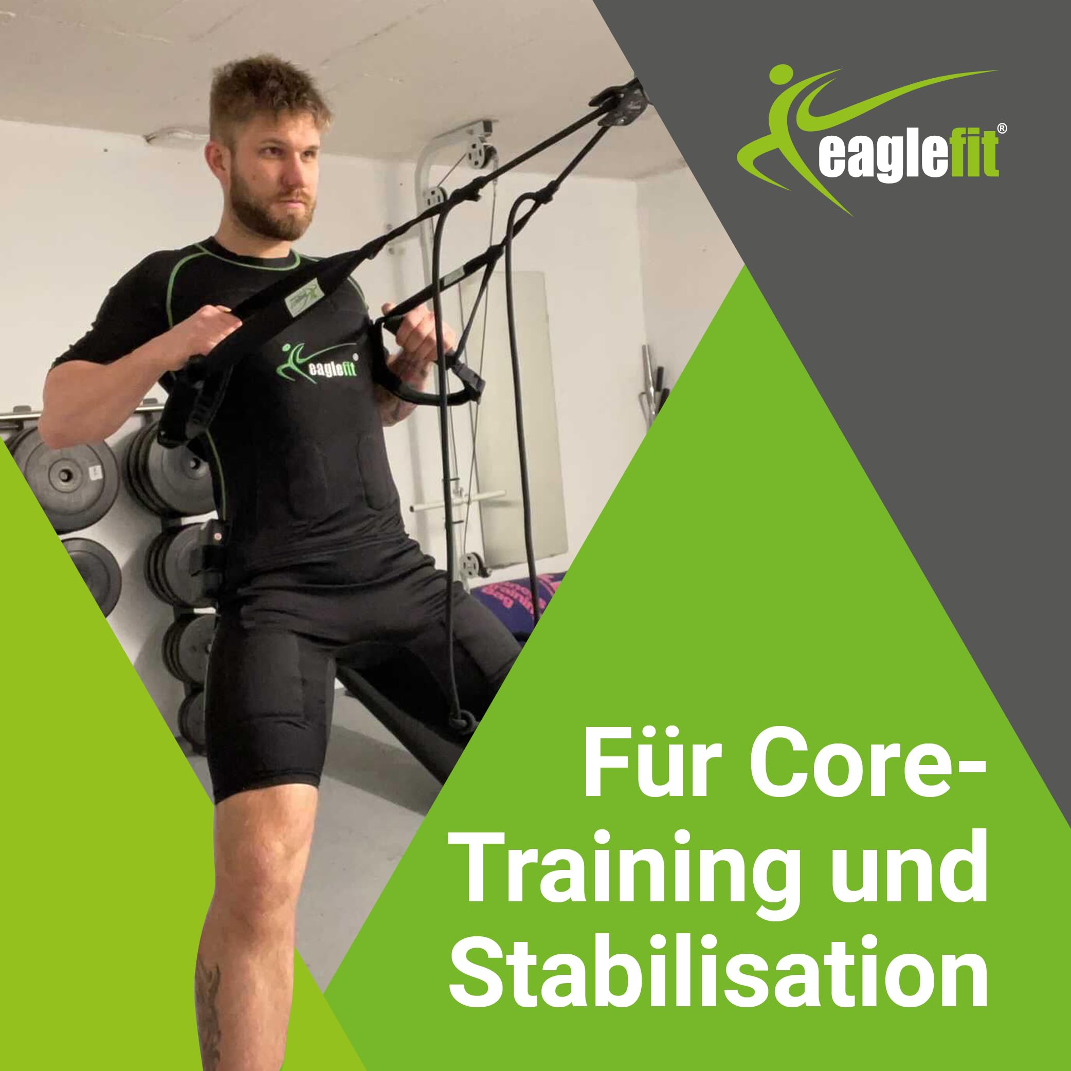 eaglefit - Premium Sling Trainer „Allround“ - Schlingentrainer für Zuhause & Outdoor inkl. Türanker, Umlenkrolle, Deckenhalterung & Zubehör für Krafttraining & Muskelaufbau - Verstellbar 90-310 cm