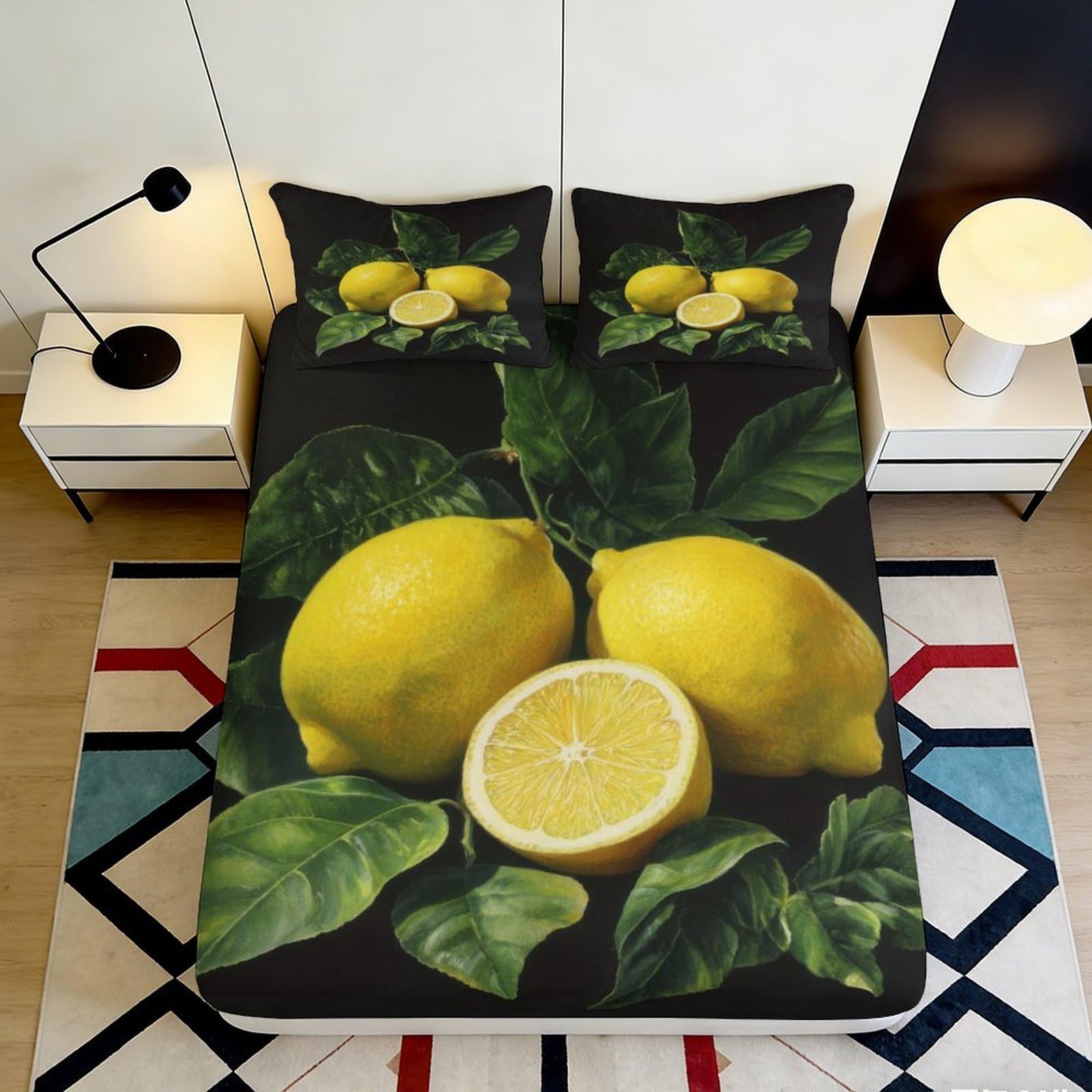 Pnayamiorkfel Style-9 3D Printed Lemon Botanical Fitted Sheet Microfiber Anti-Slip Bed Cover For Bedroom Guestroom Easy Care Decor 90X200x25cm