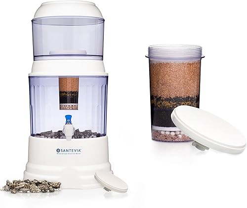Santevia Filtro de sistema de agua por gravedad + prefiltro de cerámica y filtro de repuesto de fluoruro y cloro Sistema de agua alcalina