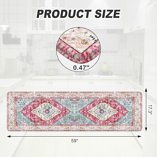 Vista 368 de KIMODE - Juego de 2 tapetes de cocina bohemios, antifatiga, antideslizantes, impermeables, ergonómicos, acolchados, cómodos, para lavandería, Caqui