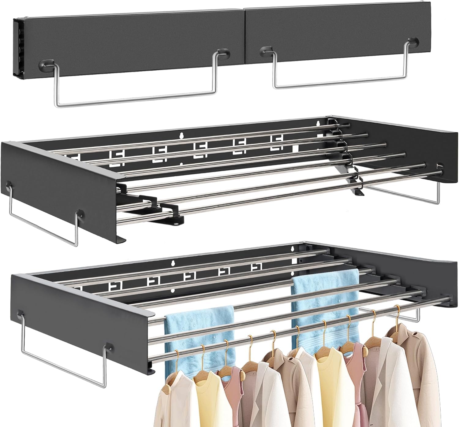 Wäscheständer Wandmontage, 100CM Klappbarer Wandtrockner, Schwarz