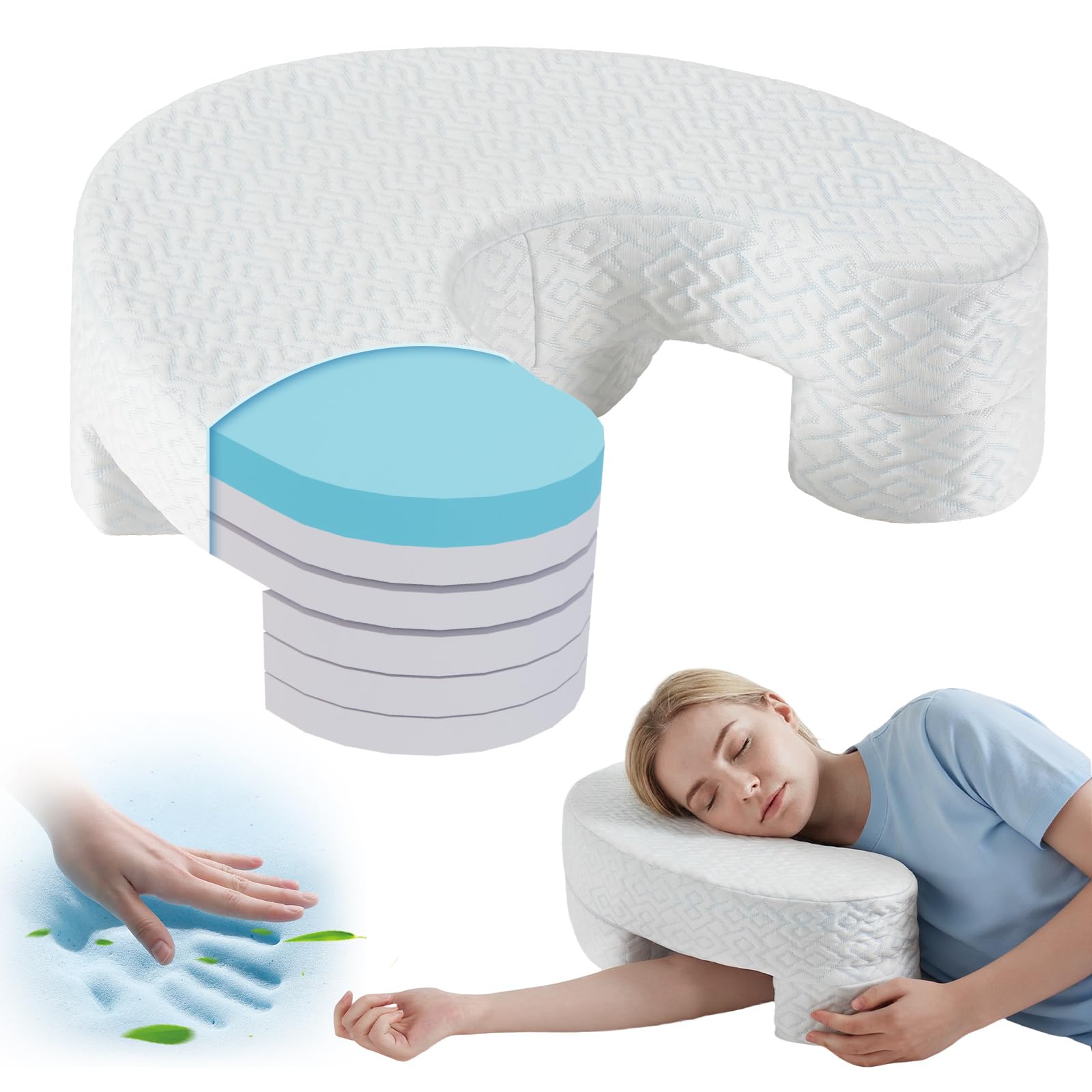 Photo 1 of PYURIFAI Side Sleeper Pillow With Arm Hole, Adjustable Heights Shoulder Pillow For Side Sleepers, Superior Support Memory Foam Arm Pillow Relieve Rotator Cuff Pain And Arm Numbness, Cooling Pillowcase