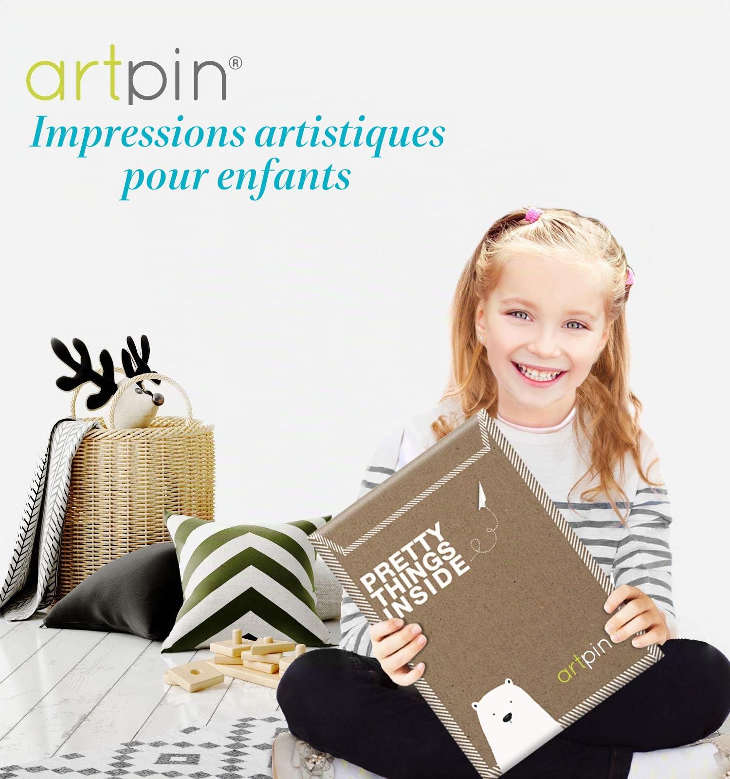 Artpin® P64 Posters décoratifs pour chambre d'enfant (fille) - Motif Animaux de la jungle + Ballon gonflable - Gris/Rose