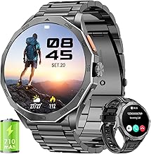 Military Smart Watch for Men Answer/Make Calls 710mAh Big Battery, 1.85\" HD Ultra Screen with Heart Rate/Sleep Monitor /100+Sport Modes Smart Watches for Android iOS Black Steel Strip