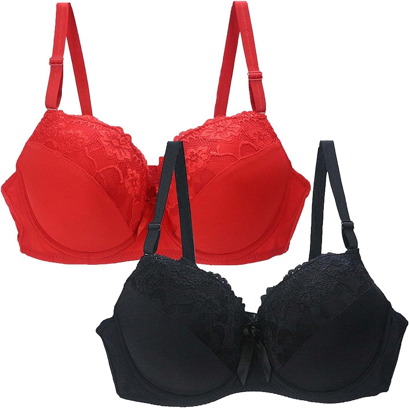 2 Pack Push Up Bras for Women Full Coverage No Underwire Wireless Bras Seamless Bralettes Sexy Lace Everyday Bras
