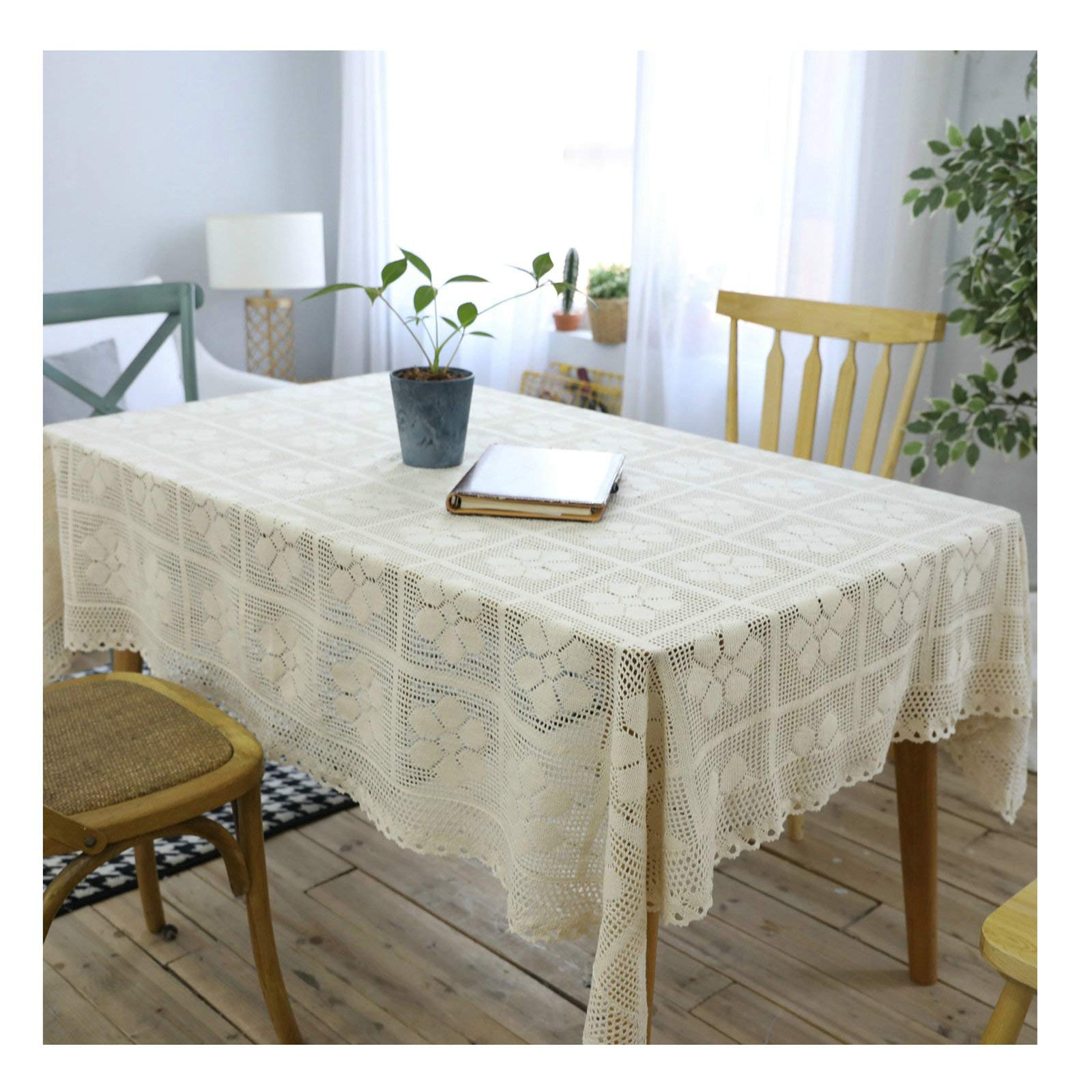 Nappe coton picnic vintage blanc crochet fait main 100x140 toile de fondo