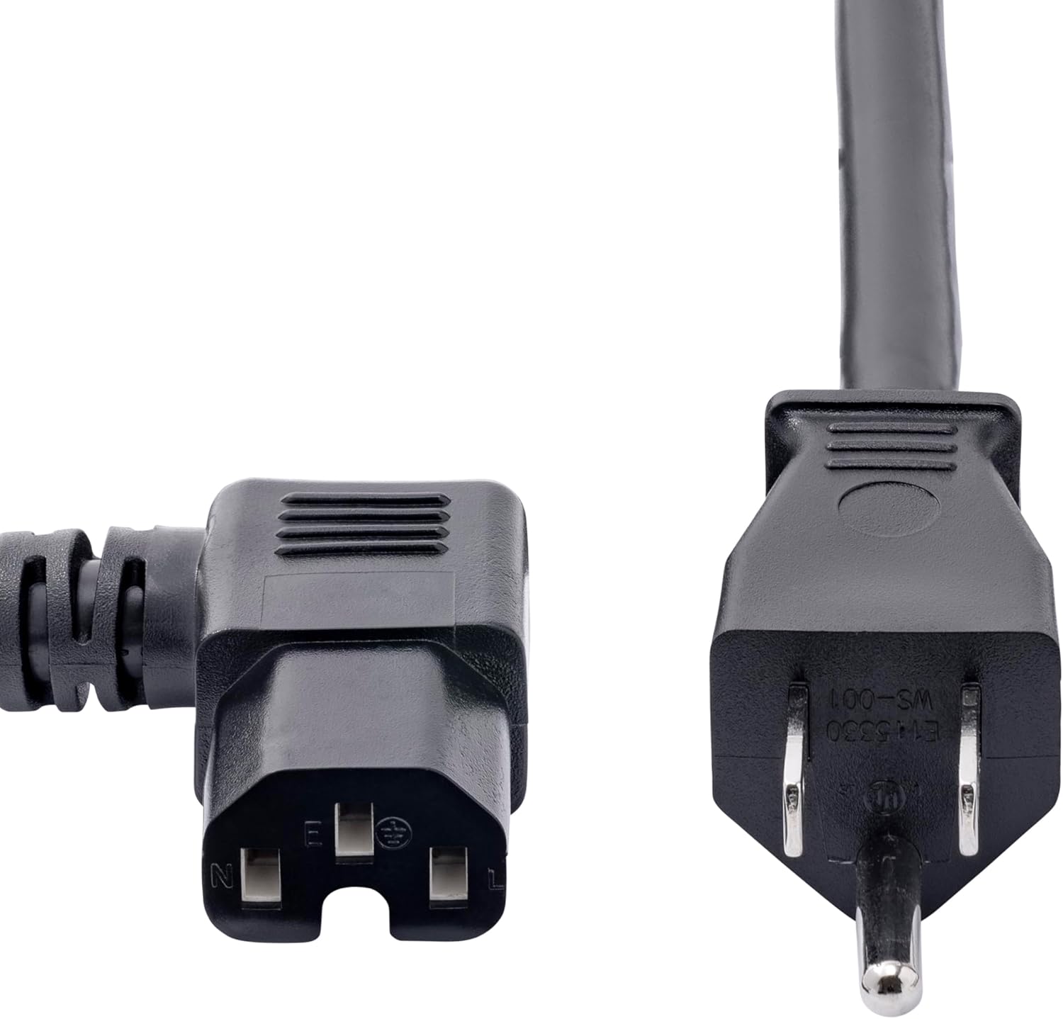 StarTech.com 8ft (2.4m) Heavy Duty Power Cord, NEMA 5-15P to Right Angle C15, 15A 125V, 14AWG, AC Power Cable, UL Listed, TAA