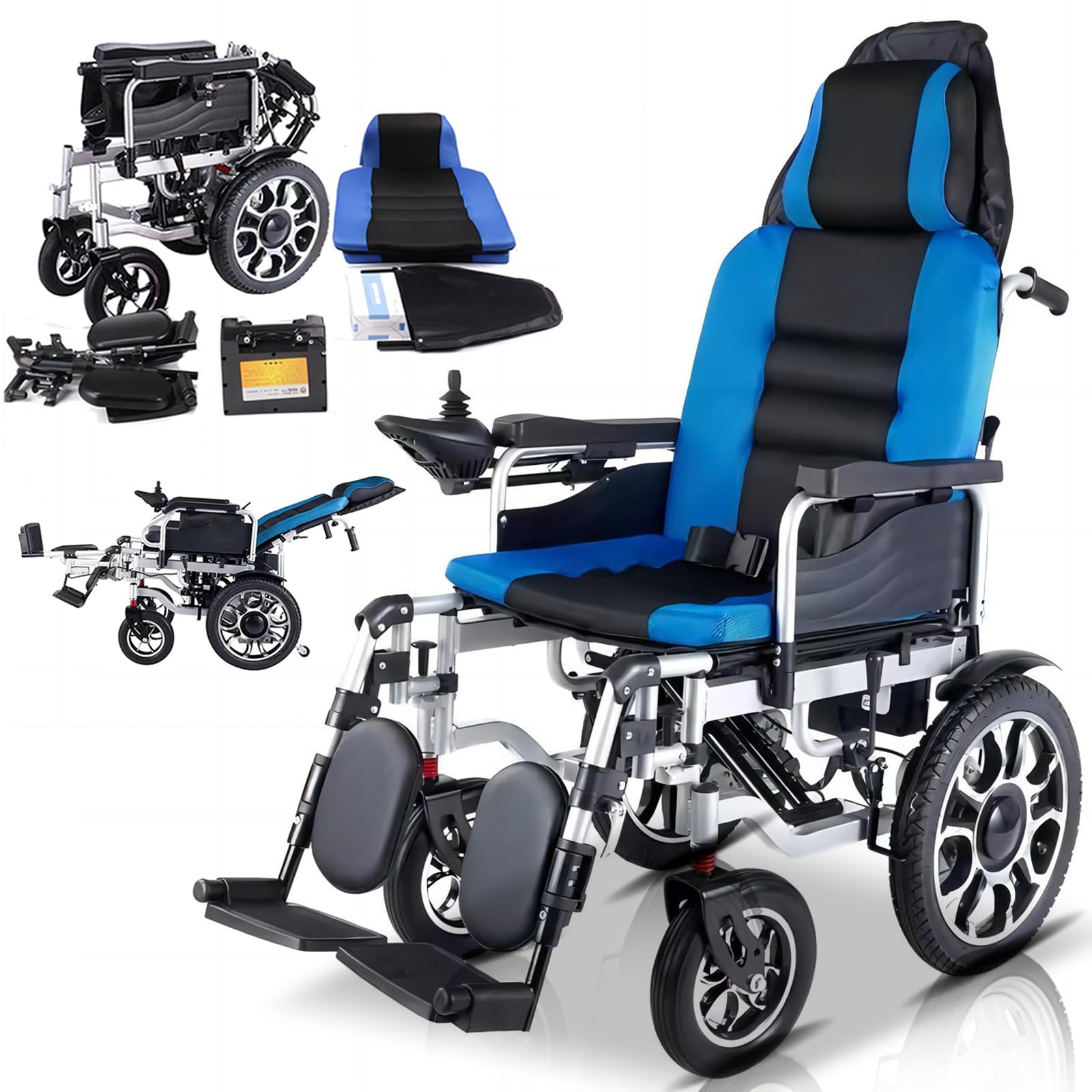 Elektro Rollstuhl, einstellbare Rückenlehne Fußstütze, 250W Dualmotor, 20AH All Terrain Elektrorollstuhl, Rollstuhl Elektrisch Tragbarer für Erwachsene und Senioren