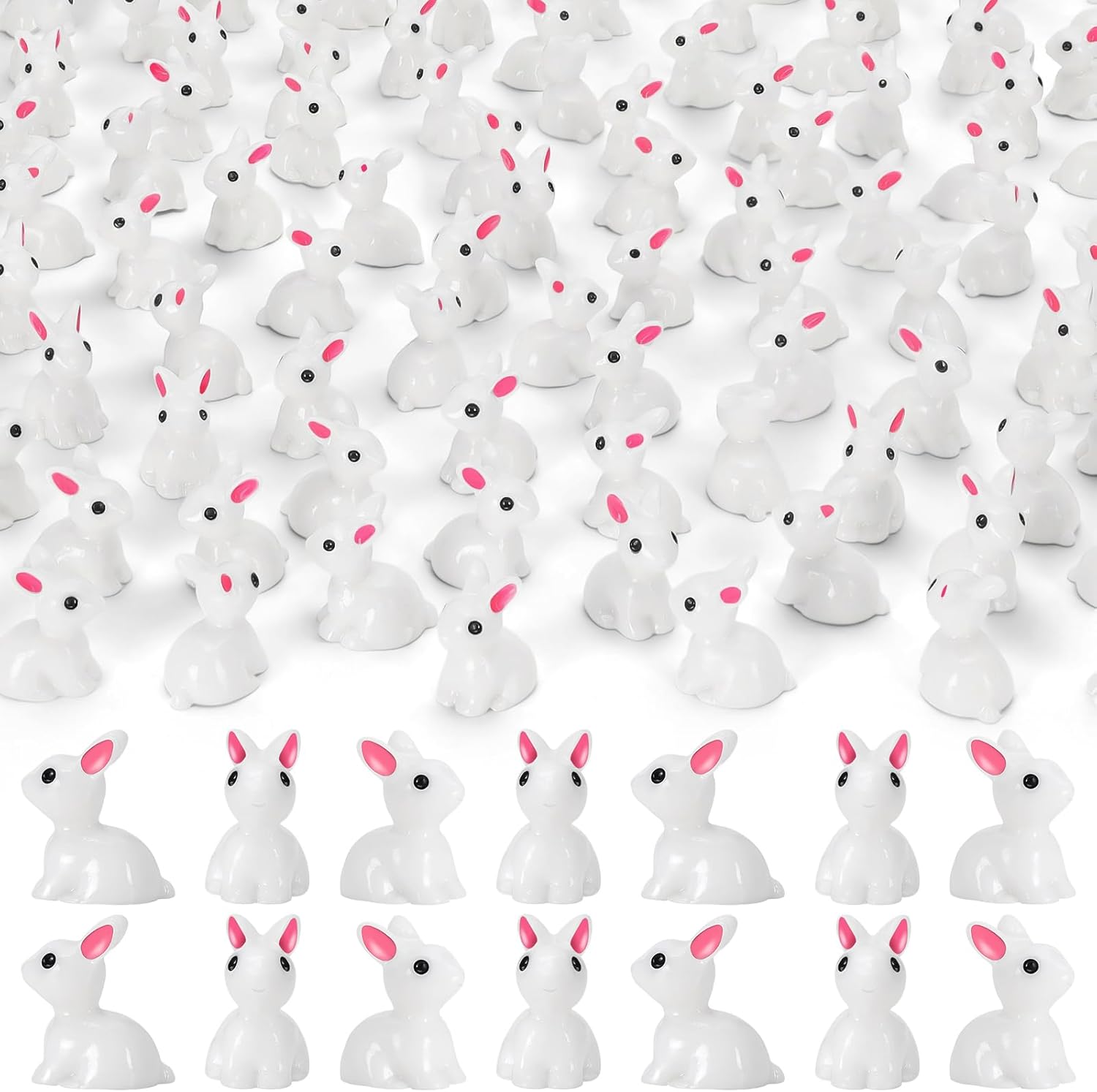 66 PCS Easter Mini Resin Bunny, Luminous Miniature Easter Bunny Figurines, Tiny Rabbit Glow in the Dark for Dollhouse Decorations, Fairy Garden Landscape, Easter Egg Fillers Party Favors
