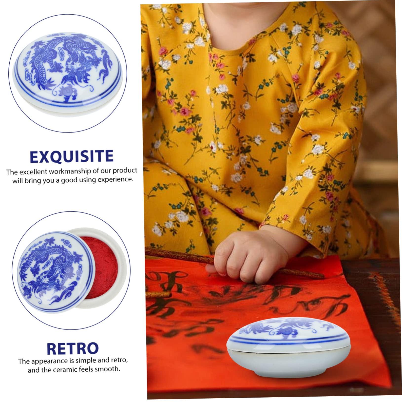 OSALADI 3 Stck. Keramisches Stempelkissen für Kalligraphie Anfänger Tintenpaste Box mit Deckel DIY Chinesisches Stempelkissen für Versiegeln und Malerei Retro Design