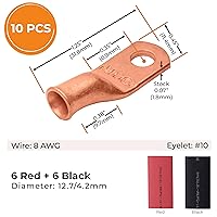 Vista 95 de SELTERM - 2 terminales de anillo resistentes para cable de batería, calibre 4 AWG, pernos de 3/8 pulgadas, terminales de calibre 4, ojales de cobre