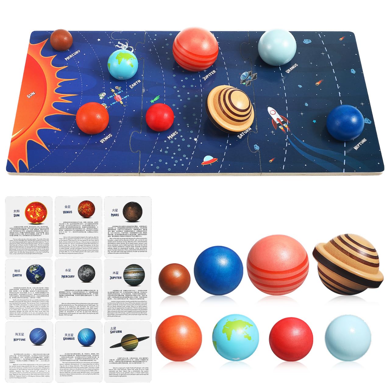Puzzle Solare in Legno per Bambini Modellini dei Pianeti del Cosmo, Finemente Lavorato e Sicuro, per Giochi Scientifici Educativi