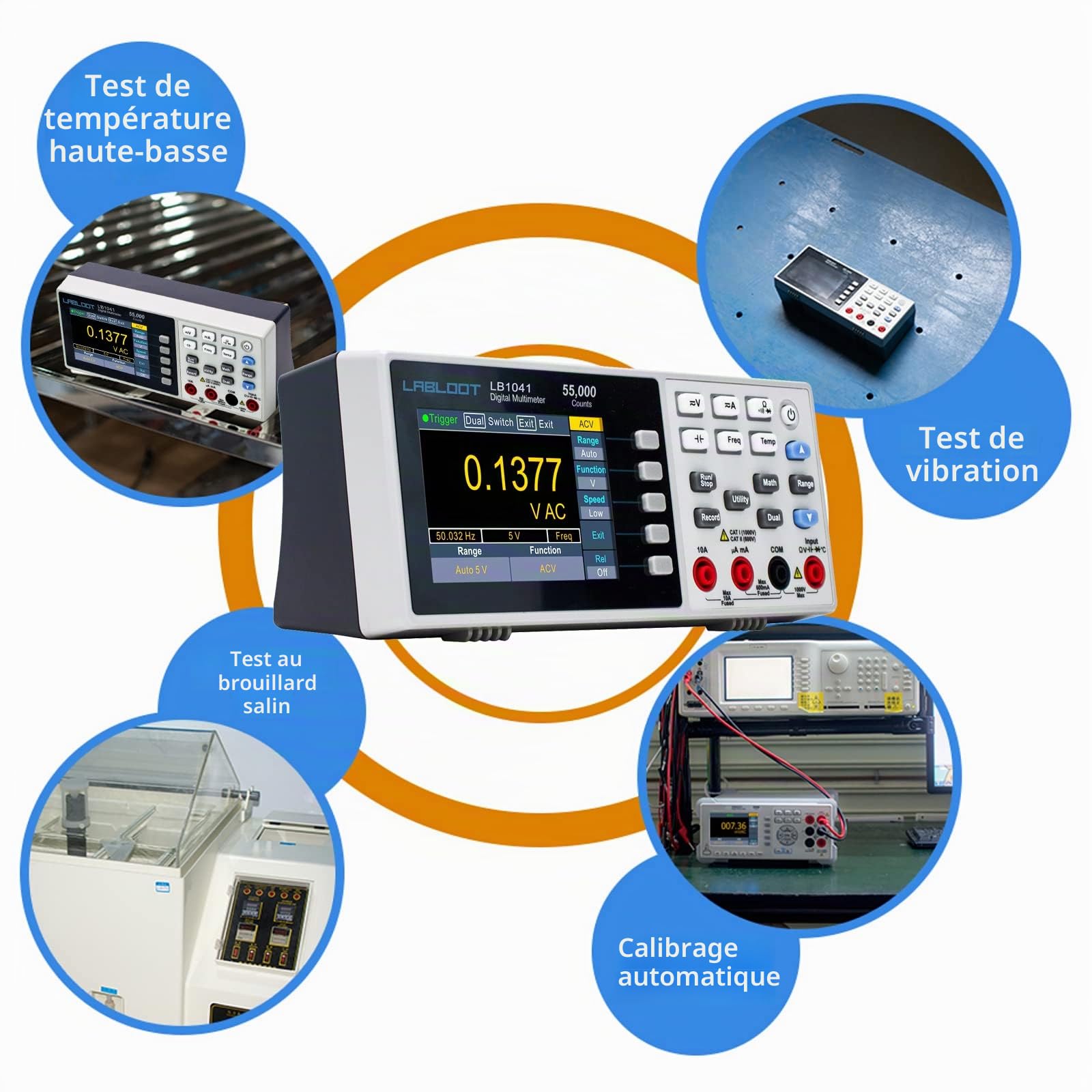 LB1041 Multimètre numérique USB/RS232, écran LCD de 3,7 pouces, 55 000 points, température RMS réelle, mini compteur de bureau