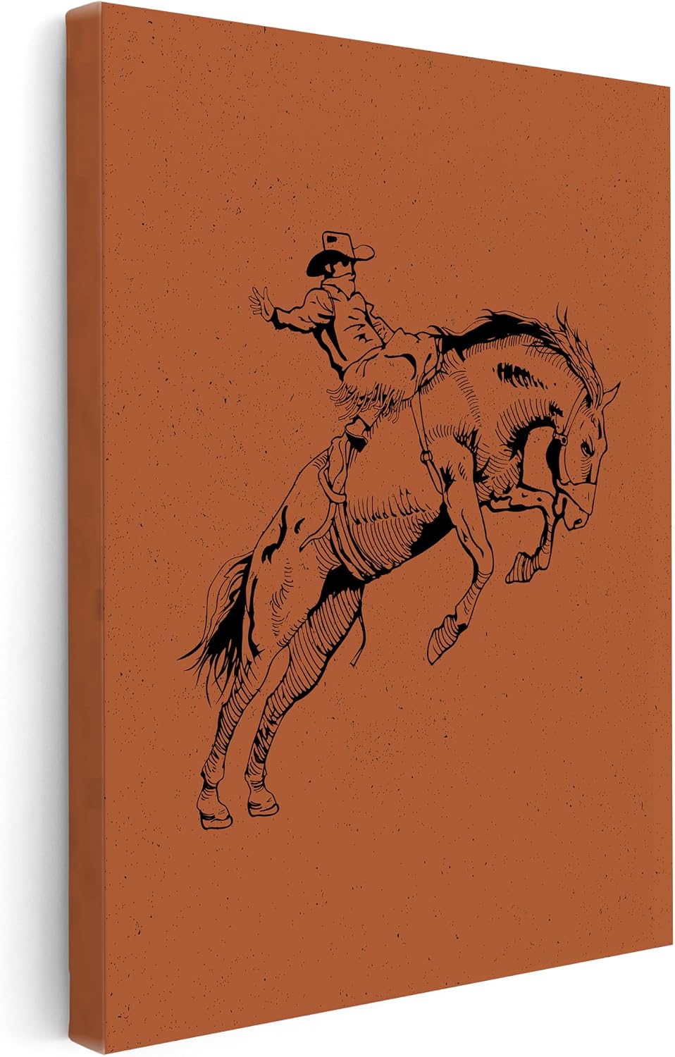 Poster Master Cowboy on Bucking Horse Canvas - Retro Brown Rodeo Print - Western Art - Wild West Art - Gift for Him & Her - Decor for Ranch, Barn or Living Room - 8x10 STRETCHED Canvas