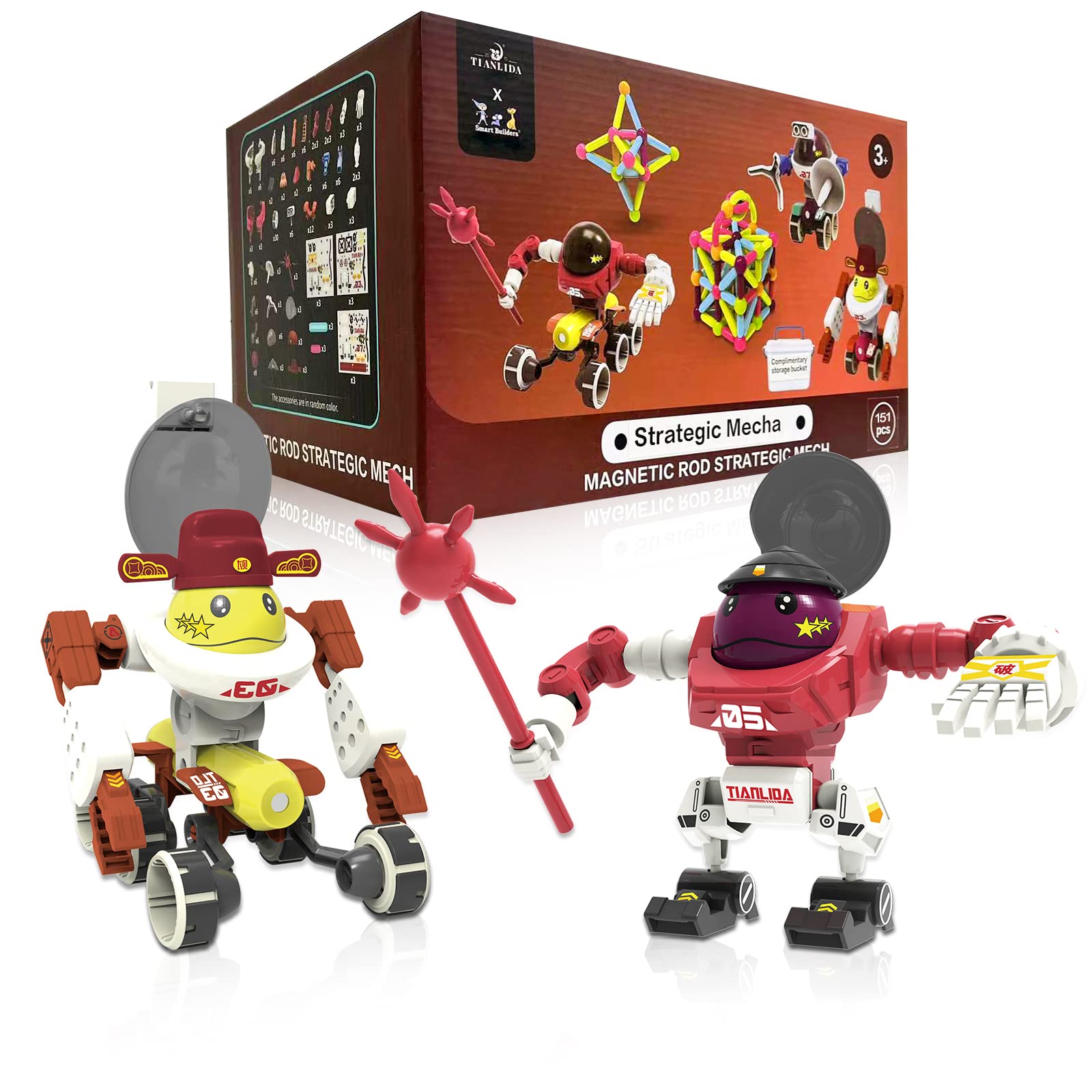 Photo 1 of *READ NOTES*onthego 6 PCS Magnetic Robot and Chariot Kids Toy DIY Magnet Blocks Robots with Storage Box and Magnetic Balls Rods Set, Toy Learning Educational Block Games