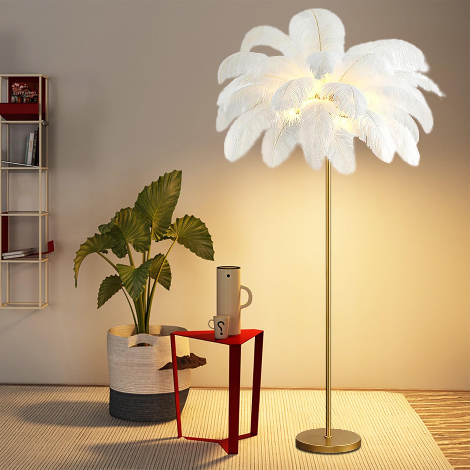 Lámpara de pie de plumas alta con interruptor de pie cómodo 8
