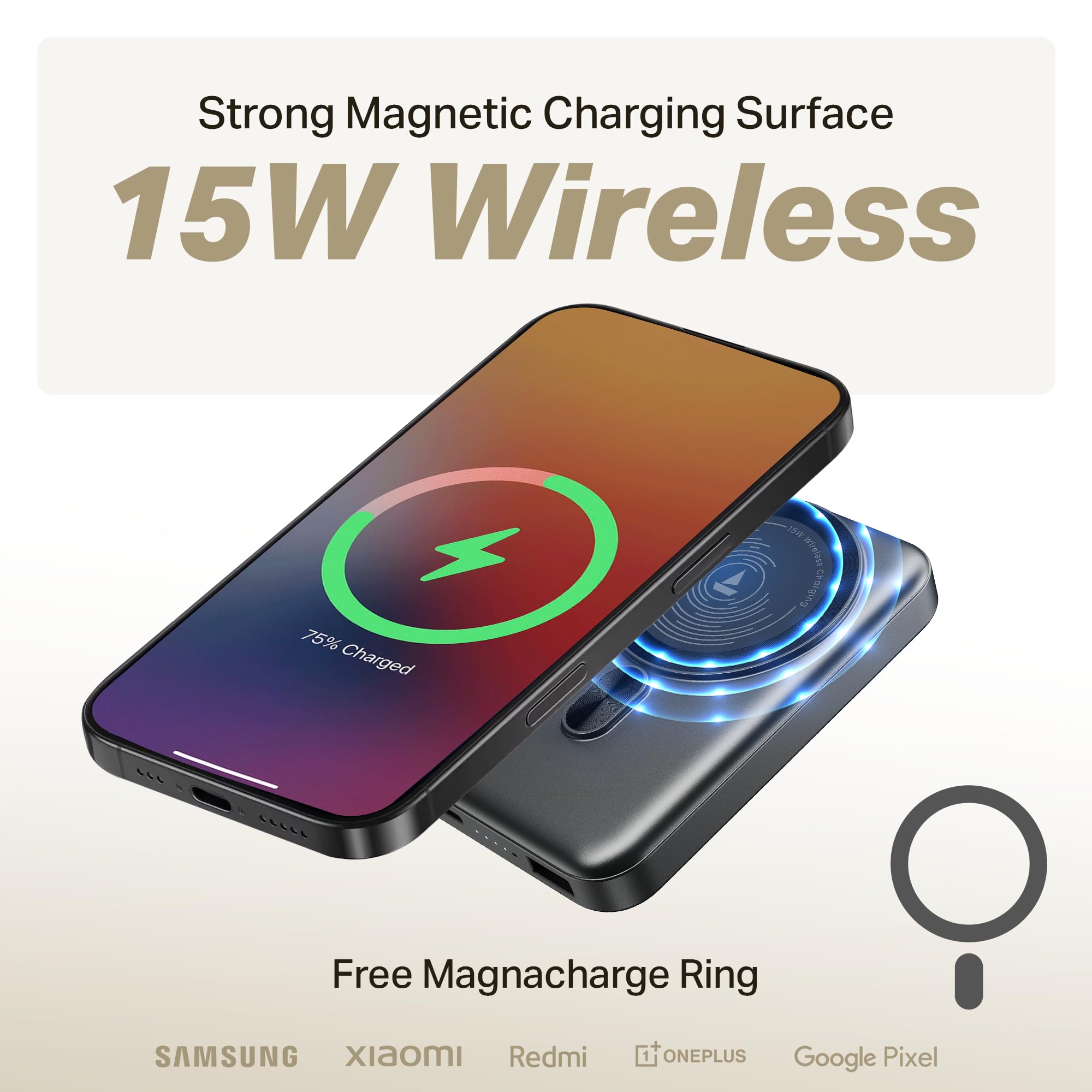 Boat EnergyShroom PB331 (Magsafe) 10000mAh Magnetic Wireless Powerbank, 15W Wireless & 22.5W Wired Charging for (iPhone 16, 15, 14, 13 & 12, Android & Other Qi Enabled Devices) (Ash Black) 3