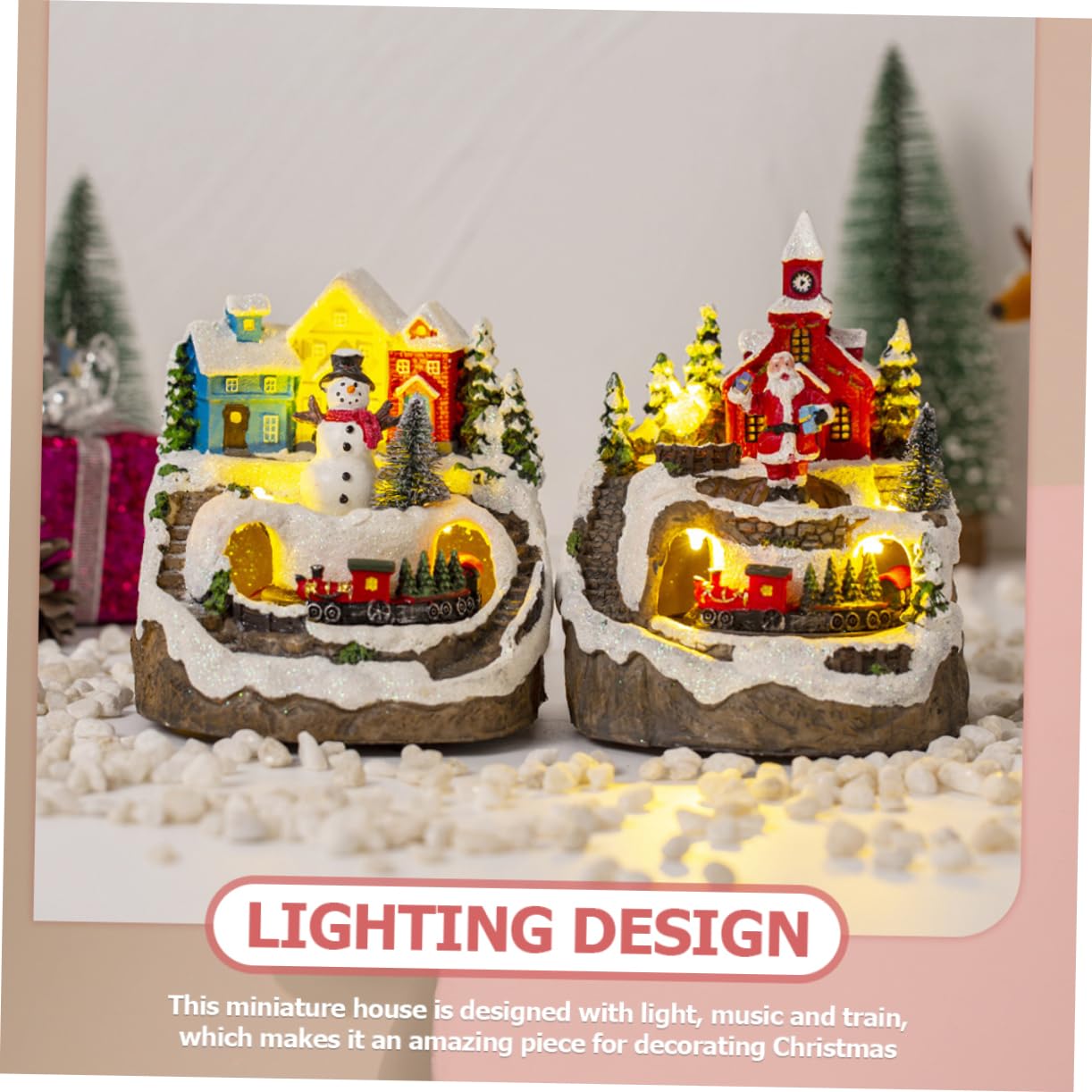 PRETYZOOM Led Beleuchtetes Haus Mit Musik Und Zugbewegung Resin Miniatur Weihnachtsdeko Figurine Für Weihnachtsfeier Und Geschenke Kompakt Und Stimmungsvolle Tischdekoration