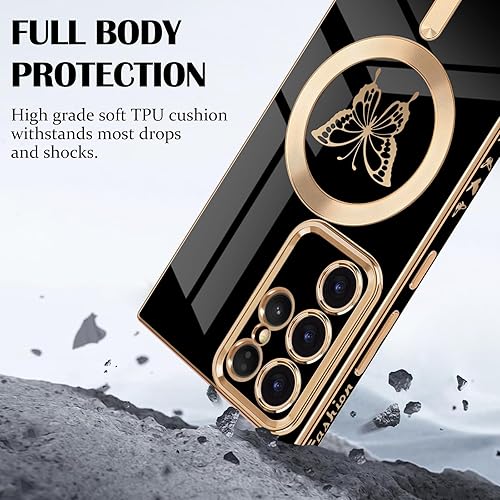 Miniatura 3 de Newseego - Funda magnética para Samsung Galaxy S22 Ultra 5G, bonita funda de lujo con borde chapado de mariposa para mujeres, niñas y hombres, TPU