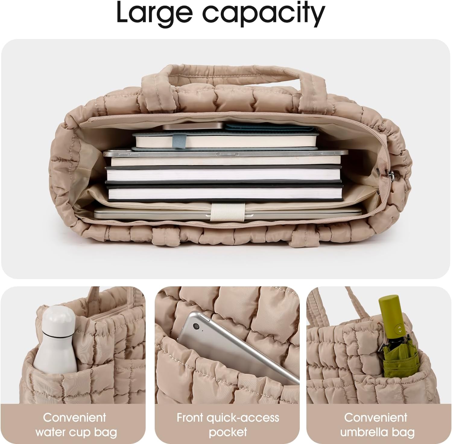 Queenoris Puffer Tote Bag for Women, Soft Quilted Shoulder Handbag Large Lightweight Satchel Purse Travel Gym Bag - Image 5