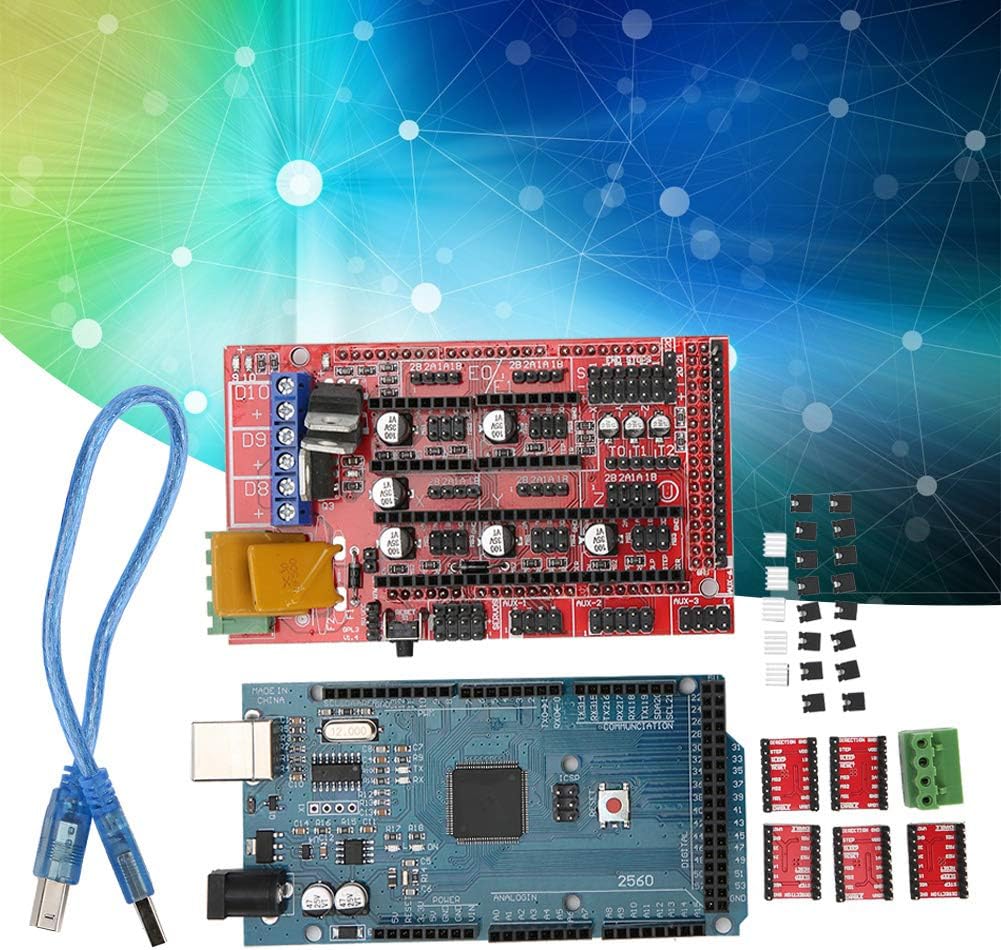 3D Printer Controller DIY Kit, RAMPS 1.4 + 2560 R3 Board + 5pcs A4988 Stepper Motor Driver & Heatsink for Arduino RepRap