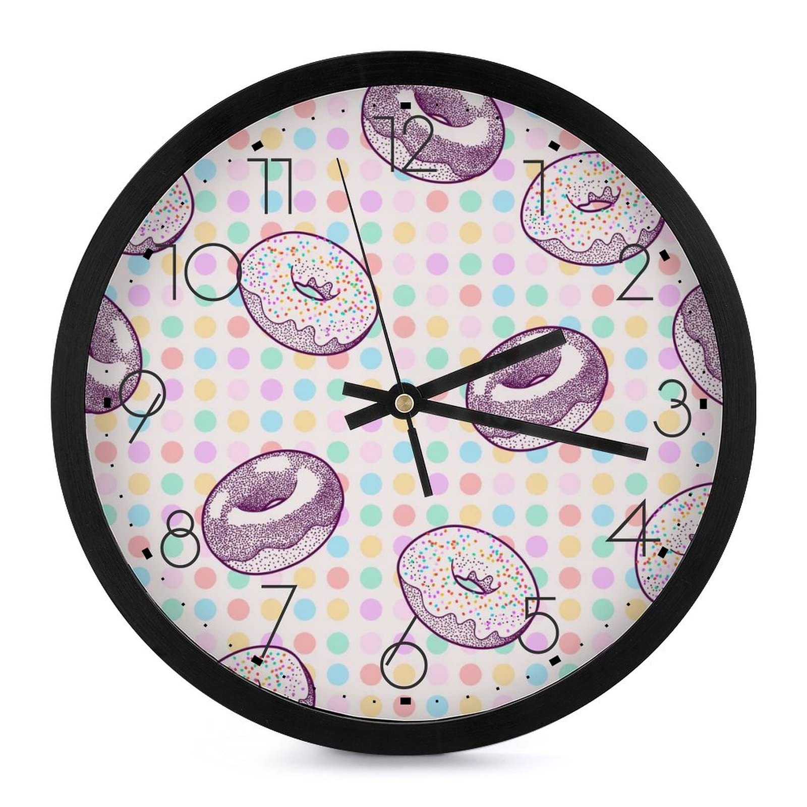Horloge murale ronde style beignet violet pour une décoration de cuisine joyeuse.