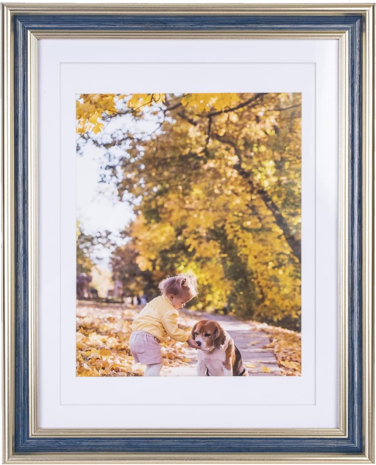 Beyond Your Thoughts 11x14 Picture Photo Frame(1 Pack Real Glass) Antique with Matted for 8X10/9x12 Blue Color, Vertical or Horizontal, Table Top and Wall Mounting Display 11x14 Blue