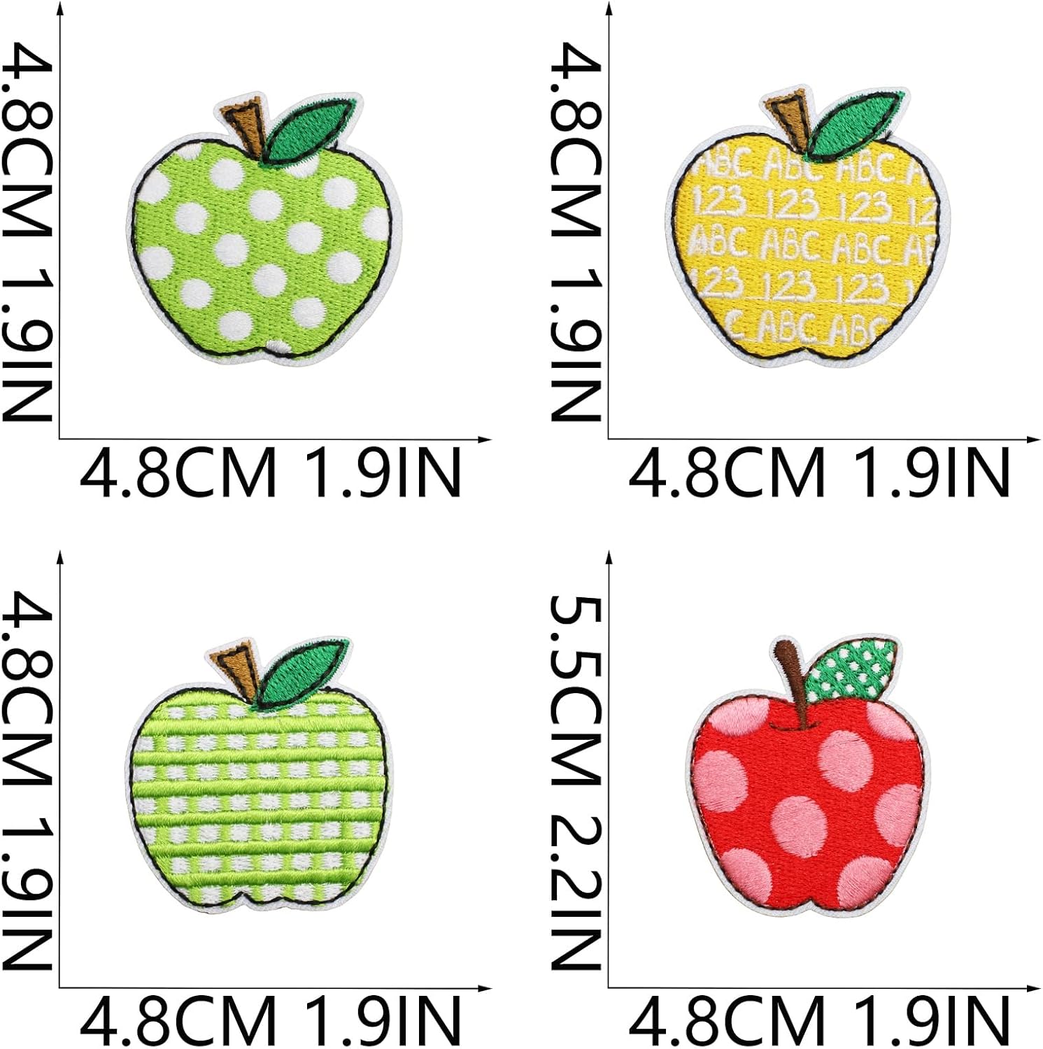 16PCSArtistic Apple Embroidery Patches Featuring Striped and Dotted Apple Patterns These Colorful Patches are Ideal for Bag Decoration Made Delicate Embroidery Work Adding a Touch of Whimsy