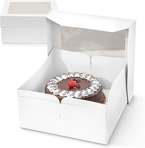 Miniatura 1 de SpecialT  Cajas para pasteles con ventana paquete de 25 cajas de panadería blancas de 12 x 12 x 6 pulgadas recipientes desechables para pasteles